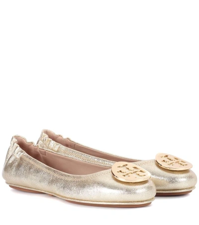 Shop Tory Burch Minnie Leather Ballerinas In Gold