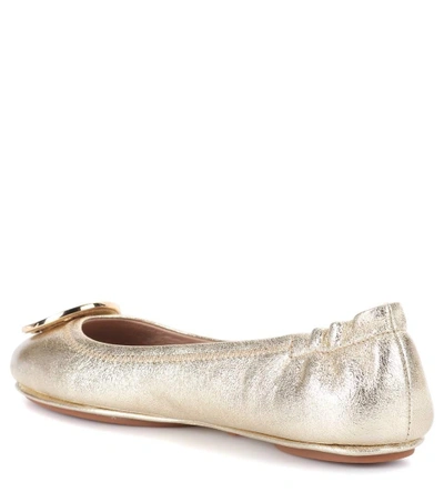 Shop Tory Burch Minnie Leather Ballerinas In Gold