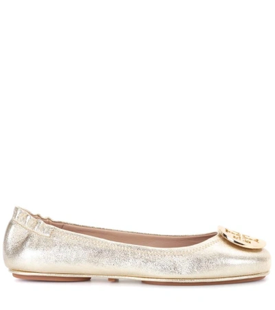 Shop Tory Burch Minnie Leather Ballerinas In Gold