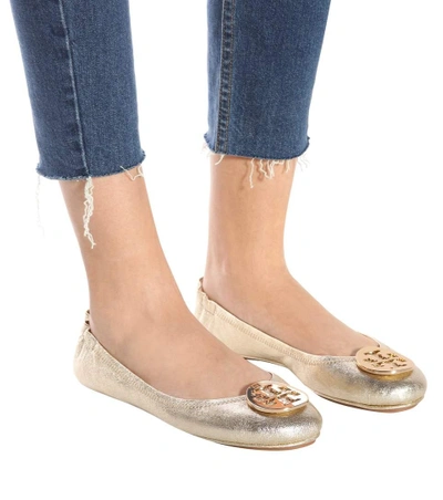 Shop Tory Burch Minnie Leather Ballerinas In Gold