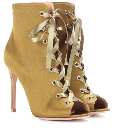 Shop Gianvito Rossi Marie Satin Peep-toe Ankle Boots In Green