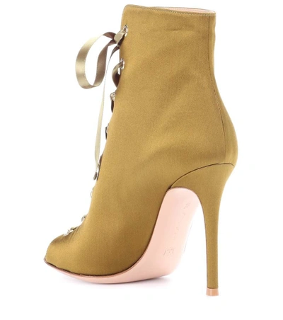 Shop Gianvito Rossi Marie Satin Peep-toe Ankle Boots In Green