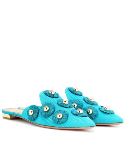 Shop Aquazzura Sunflower Moire Mules In Turquoise