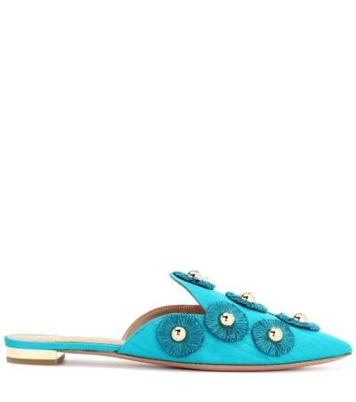 Shop Aquazzura Sunflower Moire Mules In Turquoise