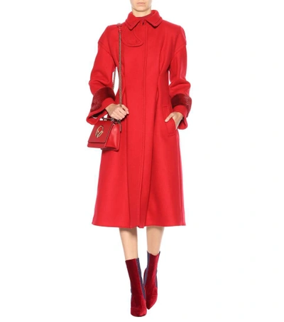 Shop Fendi Wool-blend Coat With Mink Fur In Castoroil