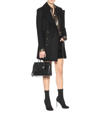 Shop Saint Laurent Wool Pea Coat In Black