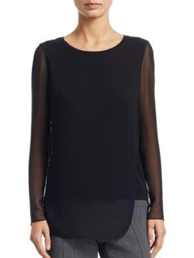 Shop Akris Punto Long Sleeve Mesh Blouse In Black