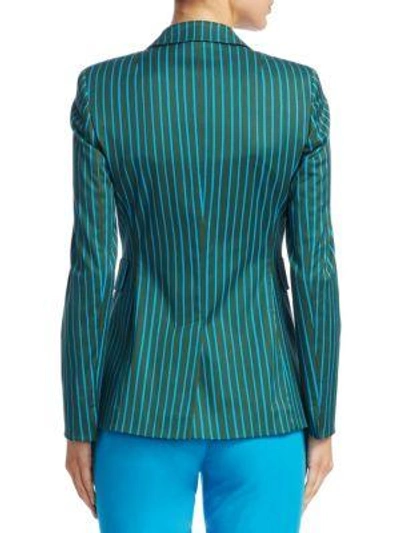 Shop Akris Punto Striped Button-front Cotton Jacket In Palm Leaf Turquoise