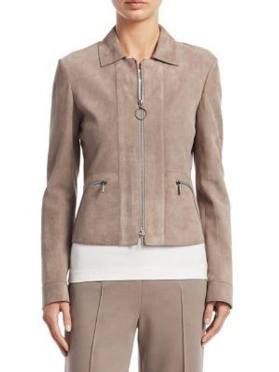 Shop Akris Punto Suede Zip-front Jacket In Taupe