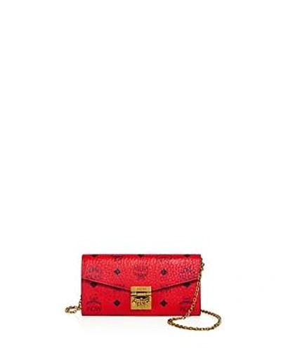 Shop Mcm Patricia Visetos Large Chain Wallet In Ruby Red