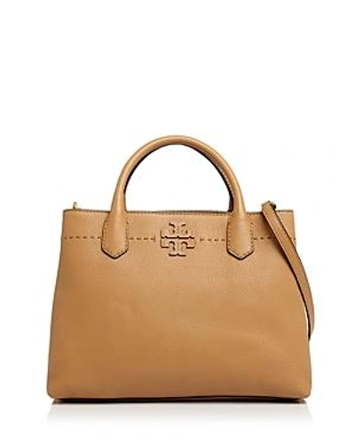 Shop Tory Burch Mcgraw Triple Compartment Leather Satchel In Baguette/gold