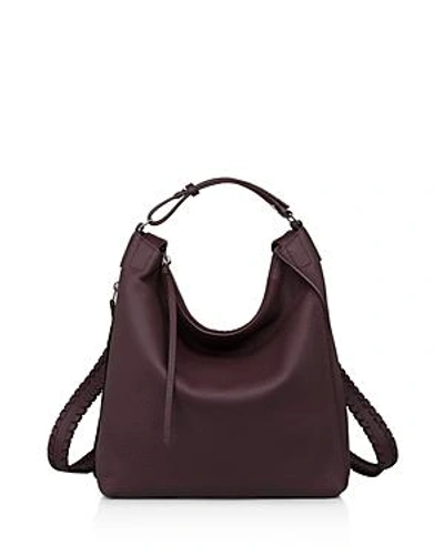 Shop Allsaints Kita Small Leather Backpack In Burgundy Red/silver