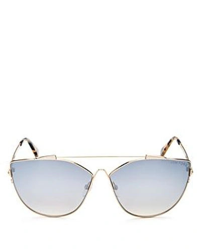 Shop Tom Ford Women's Mirrored Oversized Brow Bar Cat Eye Sunglasses, 64mm In Shiny Gold/smoke Mirror