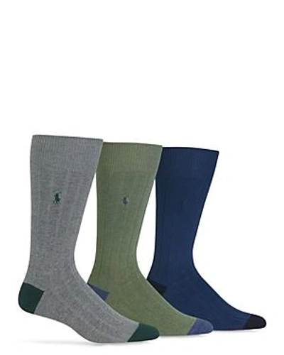 Shop Polo Ralph Lauren Soft Touch Rib Knit Trouser Socks - Pack Of 3 In Gray Green