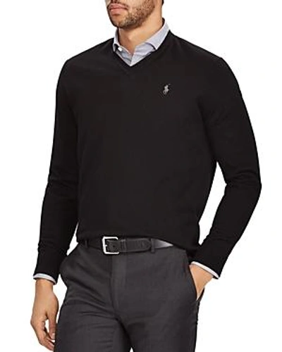 Shop Polo Ralph Lauren V-neck Merino Wool Sweater In Black