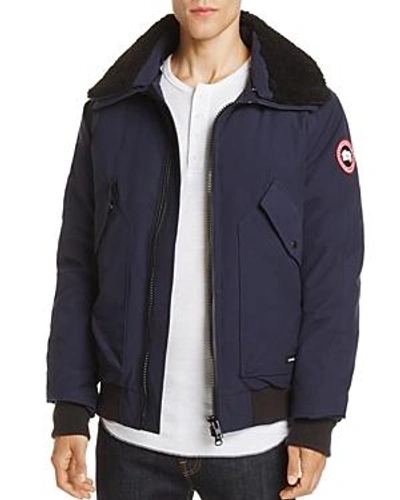 Shop Canada Goose Bromley Aviator Shearling Collar Down Jacket In Admiral Blue