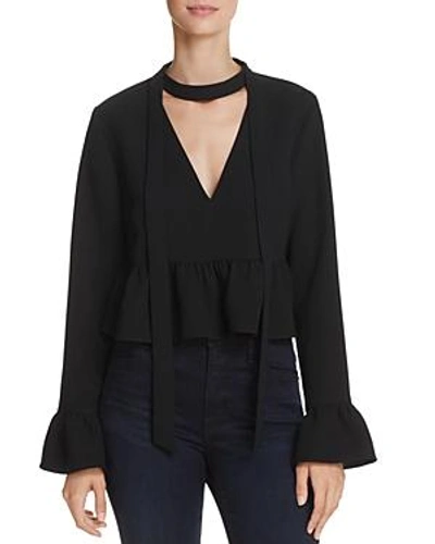 Shop Likely Lettie Choker-collar Peplum Crop Top In Black