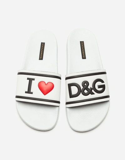 Shop Dolce & Gabbana Slippers In Printed Rubber And Calfskin In White