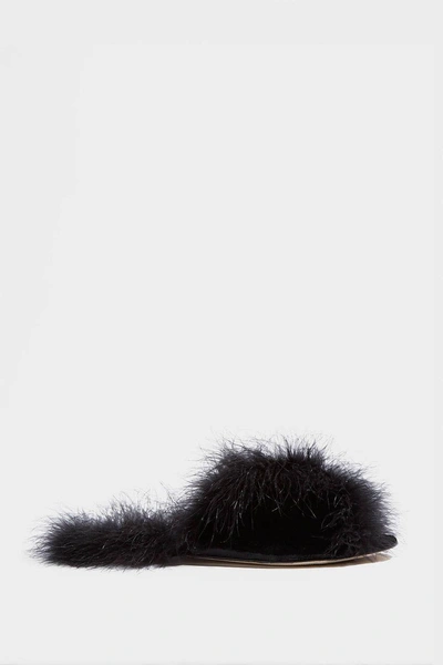 Shop Simone Rocha Feather-trimmed Velvet Slides In Black