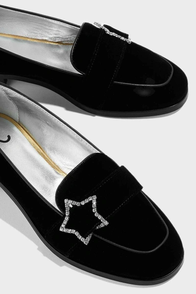 Shop Alexa Chung Crystal-embellished Velvet Loafers In Black