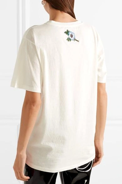 Shop Gucci Appliquéd Distressed Printed Cotton-jersey T-shirt In Cream