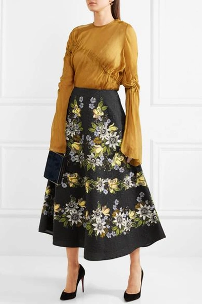 Shop Erdem Tiana Floral-print Cloqué Midi Skirt