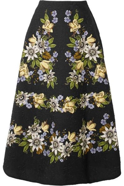 Shop Erdem Tiana Floral-print Cloqué Midi Skirt