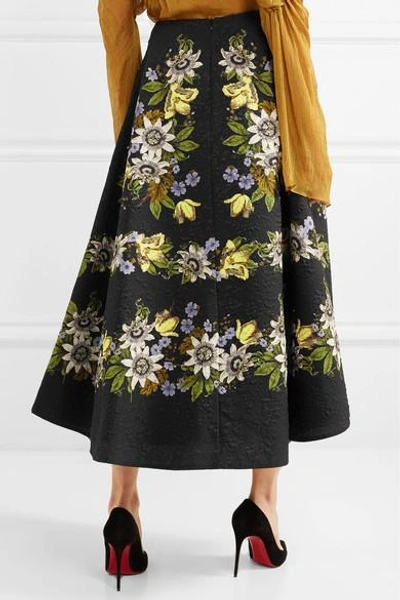 Shop Erdem Tiana Floral-print Cloqué Midi Skirt