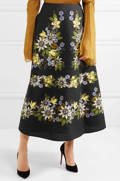 Shop Erdem Tiana Floral-print Cloqué Midi Skirt