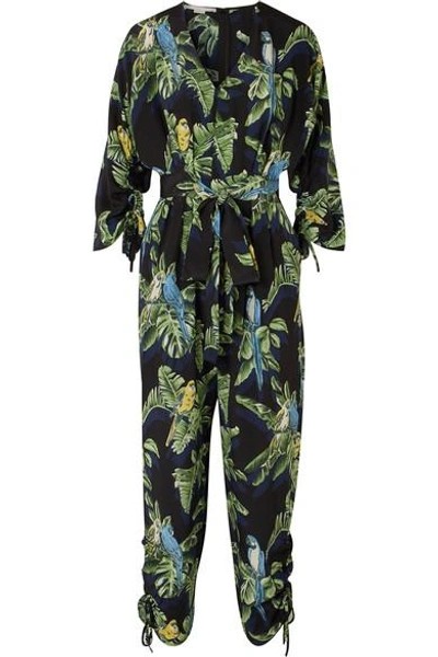 Shop Stella Mccartney Printed Silk Crepe De Chine Jumpsuit In Green