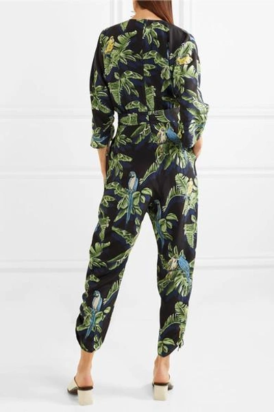 Shop Stella Mccartney Printed Silk Crepe De Chine Jumpsuit In Green