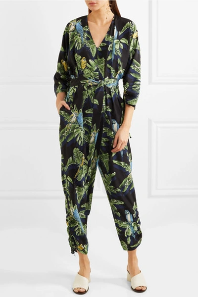 Shop Stella Mccartney Printed Silk Crepe De Chine Jumpsuit In Green