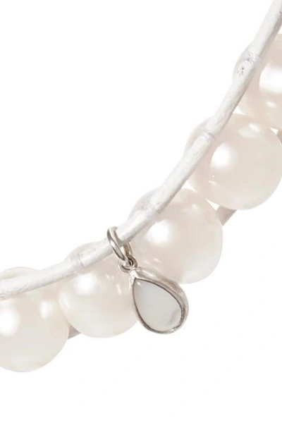 Shop Chan Luu Pearl, Leather And Silver Bracelet In White