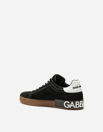 Shop Dolce & Gabbana Portofino Sneakers In Suede And Calfskin In Black/white