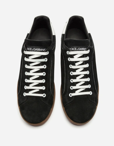 Shop Dolce & Gabbana Portofino Sneakers In Suede And Calfskin In Black/white