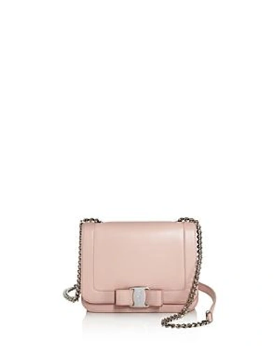 Shop Ferragamo Small Vara Bow Crossbody In Bon Bon Pink/silver