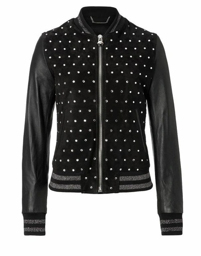 Shop Philipp Plein Leather Bomber "bright Snake"