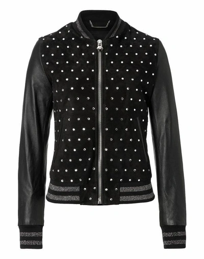 Shop Philipp Plein Leather Bomber "bright Snake"