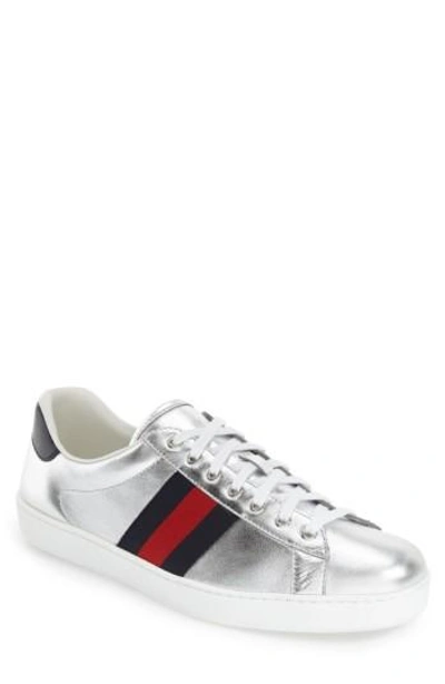 Shop Gucci 'new Ace' Sneaker In Argento Leather