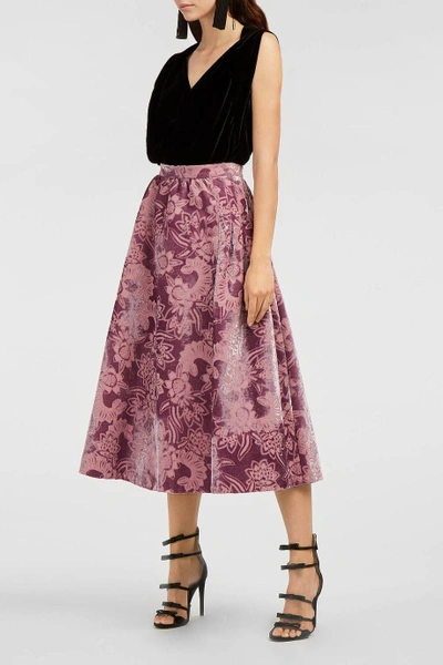 Erdem Teresa Devoré-velvet Midi Skirt In Tonal-pink