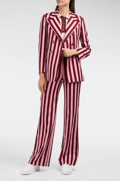 Shop Alexa Chung Striped Piqué Wide-leg Trousers In Burgundy And Pink