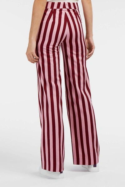 Shop Alexa Chung Striped Piqué Wide-leg Trousers In Burgundy And Pink