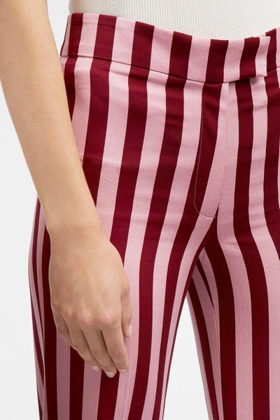 Shop Alexa Chung Striped Piqué Wide-leg Trousers In Burgundy And Pink