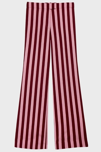 Shop Alexa Chung Striped Piqué Wide-leg Trousers In Burgundy And Pink