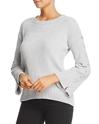 Shop Heather B Lace-up Bell Sleeve Chenille Sweater - 100% Exclusive In Silver