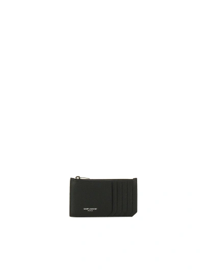 Shop Saint Laurent Fragments Zip Wallet In Black