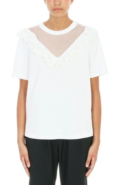 Shop Chloé Lace Trimmed T-shirt In White