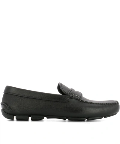 Shop Prada Black Leather Loafers