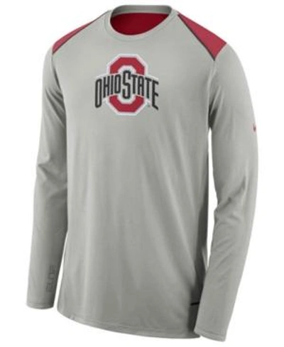 Shop Nike Men's Ohio State Buckeyes Basketball Long Sleeve Shooter T-shirt In Gray/red