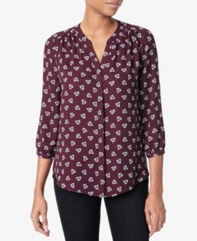 Shop Nydj Pleated Blouse In Deco Triangle Deep Currant